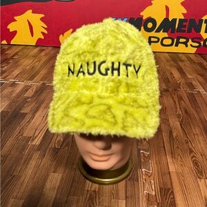 The GRINCH Dr. Seuss Green Fuzzy  Embroidered "NAUGHTY" Adjustable Baseball Cap